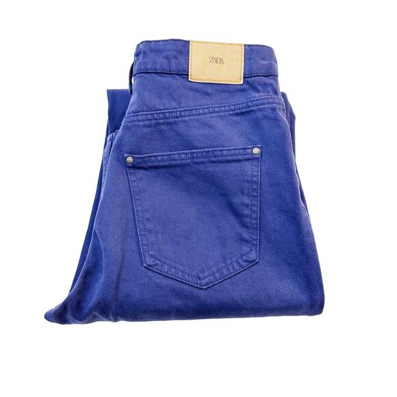 Zara Wide Leg Zip Flky Denim Dyed High Rise Jeans Blue Size 06 - Picture 1 of 9